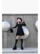 High Collar Front Chest Lace-Up Shoulder Hollow-Out Long Sleeve Black Punk Dress