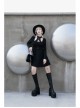 High Collar Front Chest Lace-Up Shoulder Hollow-Out Long Sleeve Black Punk Dress