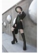 High Collar Front Chest Lace-Up Shoulder Hollow-Out Long Sleeve Black Punk Dress