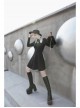 High Collar Front Chest Lace-Up Shoulder Hollow-Out Long Sleeve Black Punk Dress