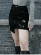 Black Metal Slant Buckle Loop Decoration Irregular Hem Punk Denim Skirt
