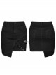 Black Metal Slant Buckle Loop Decoration Irregular Hem Punk Denim Skirt