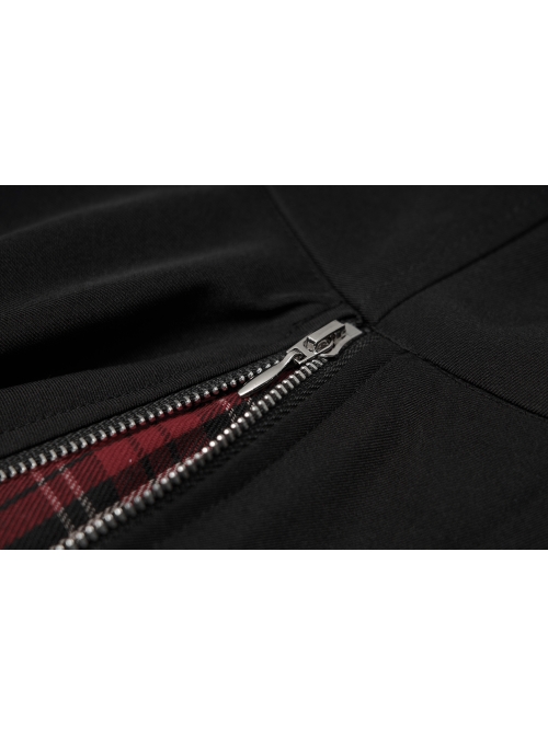 Black Punk Splice Red Plaid Metal Zipper Decoration Pleated Skirt