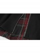 Black Punk Splice Red Plaid Metal Zipper Decoration Pleated Skirt