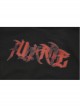 Front Chest Print Short Sleeve Metal Buckle Leather Belt Irregular Mesh Hem Black Punk Dress