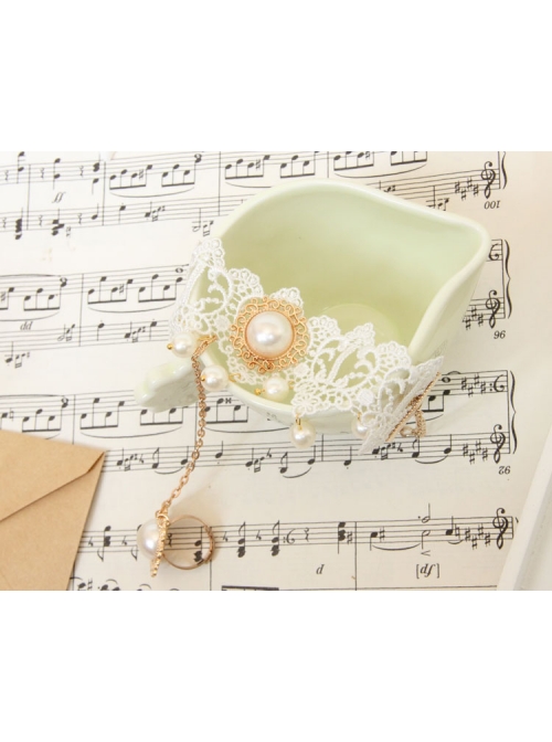 Lolita Princess Style Bride Bridesmaid Fashion White Lace Pearl Bracelet Ring One Chain