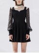 Off-Shoulder Mesh Lantern Sleeve Black Punk A-Shape Dress
