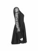 Off-Shoulder Mesh Lantern Sleeve Black Punk A-Shape Dress