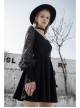 Off-Shoulder Mesh Lantern Sleeve Black Punk A-Shape Dress