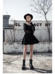 Off-Shoulder Mesh Lantern Sleeve Black Punk A-Shape Dress