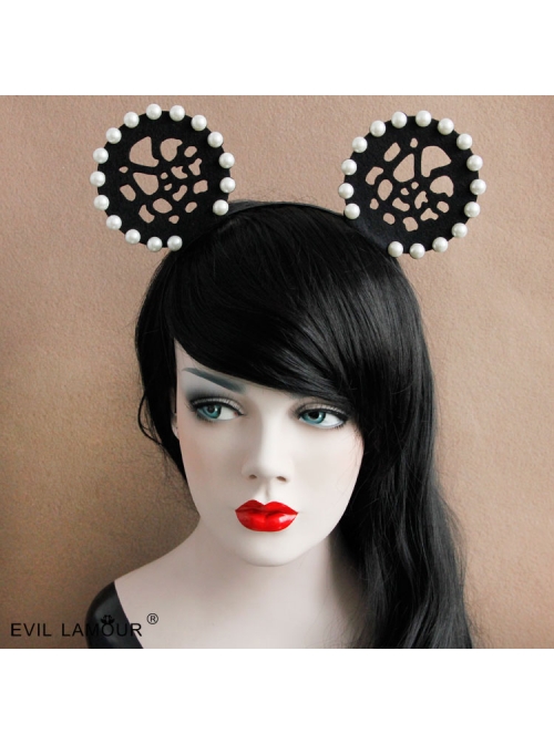 Gothic Black Nightclub Bar Prom Party Christmas Cute Cute Pearl Ear Hollow Headband
