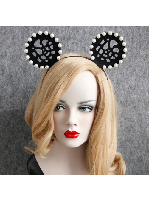Gothic Black Nightclub Bar Prom Party Christmas Cute Cute Pearl Ear Hollow Headband