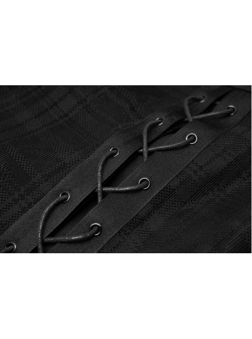 Front Metal Eyelets Lace-Up Slit Mesh Hem Black Punk Skirt