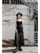Front Metal Eyelets Lace-Up Slit Mesh Hem Black Punk Skirt