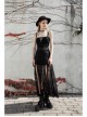 Front Metal Eyelets Lace-Up Slit Mesh Hem Black Punk Skirt
