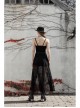 Front Metal Eyelets Lace-Up Slit Mesh Hem Black Punk Skirt