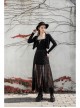 Front Metal Eyelets Lace-Up Slit Mesh Hem Black Punk Skirt