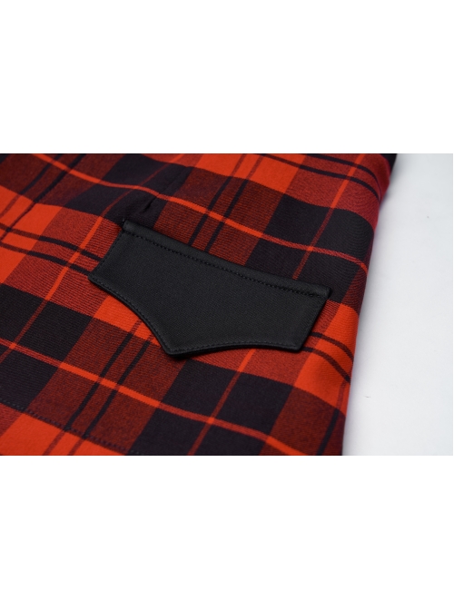 Front Metal Love Button Splice Mesh Hem Red Plaid Punk A-Shape Skirt