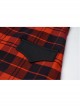 Front Metal Love Button Splice Mesh Hem Red Plaid Punk A-Shape Skirt