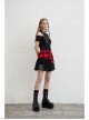 Front Metal Love Button Splice Mesh Hem Red Plaid Punk A-Shape Skirt