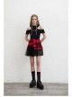 Front Metal Love Button Splice Mesh Hem Red Plaid Punk A-Shape Skirt