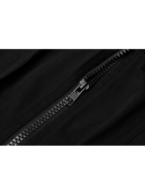 High Waist Plastic Belt Side Fake Pocket Black Punk Skirt