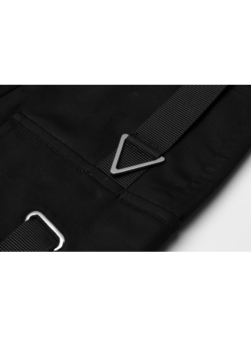 High Waist Plastic Belt Side Fake Pocket Black Punk Skirt
