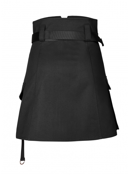 High Waist Plastic Belt Side Fake Pocket Black Punk Skirt