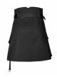 High Waist Plastic Belt Side Fake Pocket Black Punk Skirt