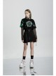 High Waist Plastic Belt Side Fake Pocket Black Punk Skirt