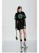 High Waist Plastic Belt Side Fake Pocket Black Punk Skirt