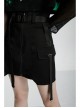 High Waist Plastic Belt Side Fake Pocket Black Punk Skirt
