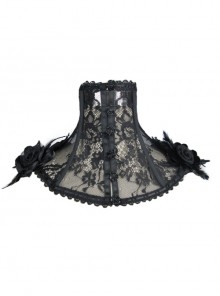 Black Lace Fabric Feather Shape Lace Feather Rose Flower Gothic Collar