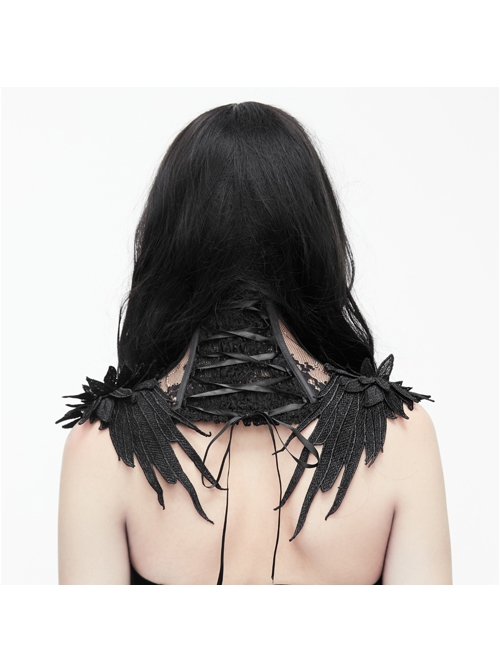 Black Lace Fabric Feather Shape Lace Feather Rose Flower Gothic Collar
