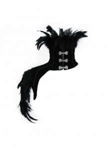 Black Gothic Feather One-Shoulder Weft Velvet Fabric Metal Buckle Collar