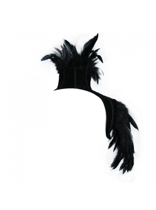 Black Gothic Feather One-Shoulder Weft Velvet Fabric Metal Buckle Collar