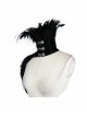 Black Gothic Feather One-Shoulder Weft Velvet Fabric Metal Buckle Collar