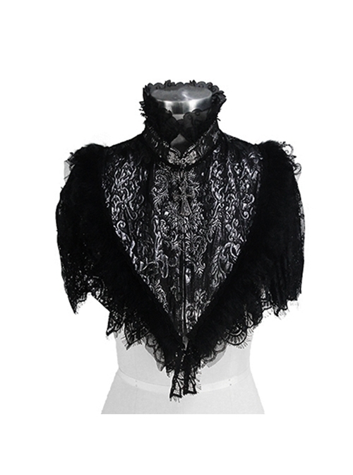 Black Silver Triangle Shawl Jacquard Fabric Lace Fabric Feather Lace Gothic Shawl