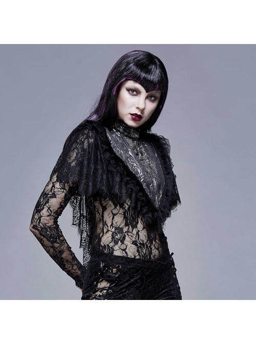 Black Silver Triangle Shawl Jacquard Fabric Lace Fabric Feather Lace Gothic Shawl