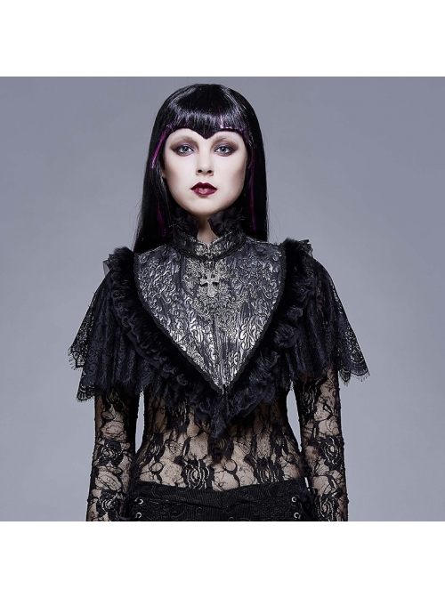 Black Silver Triangle Shawl Jacquard Fabric Lace Fabric Feather Lace Gothic Shawl