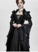 Black Gothic Transparent Lace Trim Big Trumpet Sleeve 3D Flower Rabbit Fur Lace Shawl