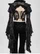 Black Gothic Transparent Lace Trim Big Trumpet Sleeve 3D Flower Rabbit Fur Lace Shawl