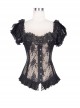 Black Gothic Transparent Lace Cotton Waist Fishbone Feather Flower Corset