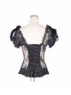 Black Gothic Transparent Lace Cotton Waist Fishbone Feather Flower Corset