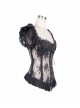 Black Gothic Transparent Lace Cotton Waist Fishbone Feather Flower Corset
