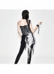 Black And Silver Jacquard Fabric Transparent Lace Asymmetrical Hem Gothic Corset