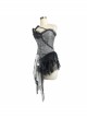 Black And Silver Jacquard Fabric Transparent Lace Asymmetrical Hem Gothic Corset