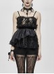 Black Gothic Transparent Lace Fabric Organza Velvet 3D Rose Flower Asymmetrical Shoulder Strap Wrap Corset