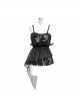 Black Gothic Transparent Lace Fabric Organza Velvet 3D Rose Flower Asymmetrical Shoulder Strap Wrap Corset