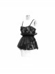 Black Gothic Transparent Lace Fabric Organza Velvet 3D Rose Flower Asymmetrical Shoulder Strap Wrap Corset